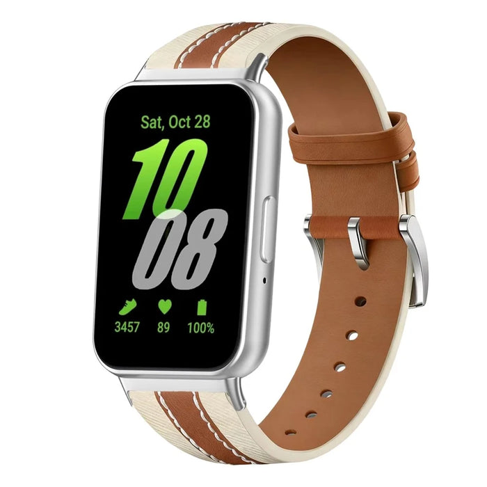 Color Matching Genuine Leather Strap for Samsung Galaxy Fit3 Quick Release Watch Band - Brown - 2