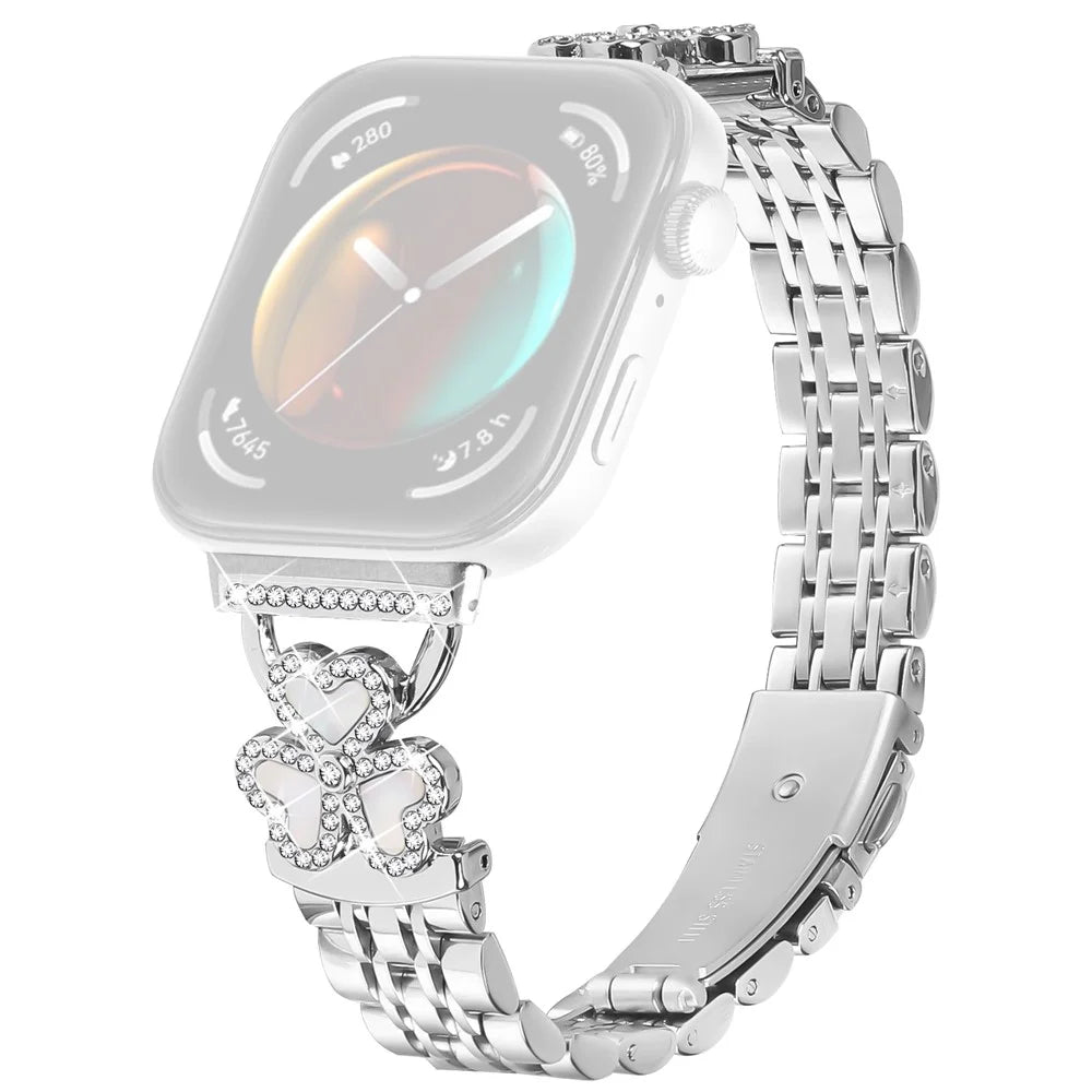 Silver Heart Clover Metal Band for Huawei Watch Fit 4 Pro / 4 / 3 Watch Strap 7-Bead Shiny Design - 1