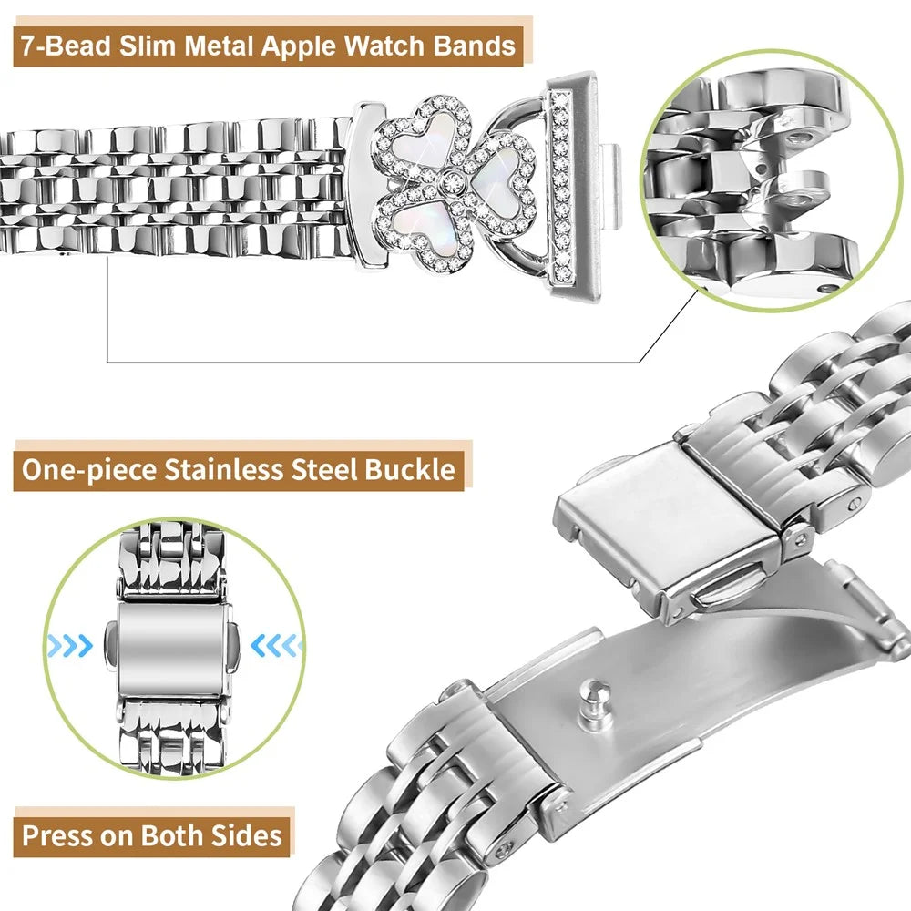 Silver Heart Clover Metal Band for Huawei Watch Fit 4 Pro / 4 / 3 Watch Strap 7-Bead Shiny Design - 4