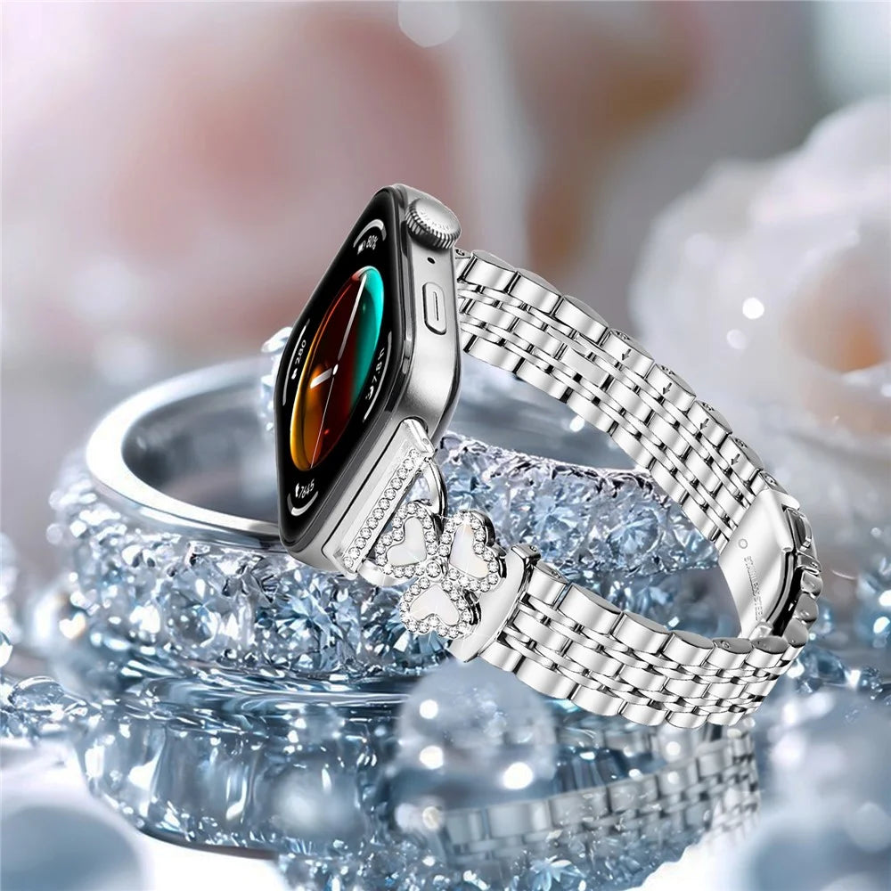 Silver Heart Clover Metal Band for Huawei Watch Fit 4 Pro / 4 / 3 Watch Strap 7-Bead Shiny Design - 5