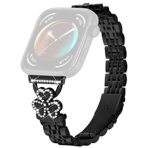 Electroplated Heart Clover Metal Band for Huawei Watch Fit 4 Pro / 4 / 3 Watch Strap 7-Bead Shiny Design - Black+Black Shell - 1