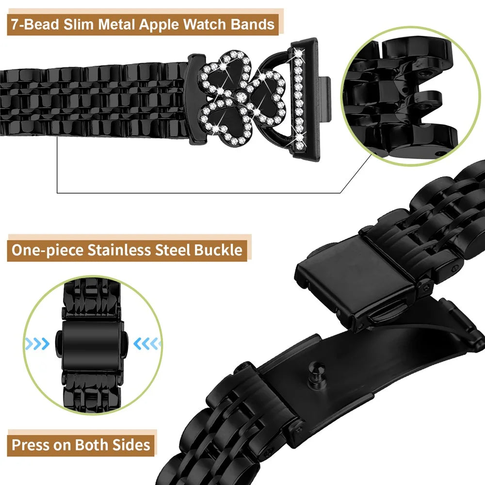 Electroplated Heart Clover Metal Band for Huawei Watch Fit 4 Pro / 4 / 3 Watch Strap 7-Bead Shiny Design - Black+Black Shell - 4