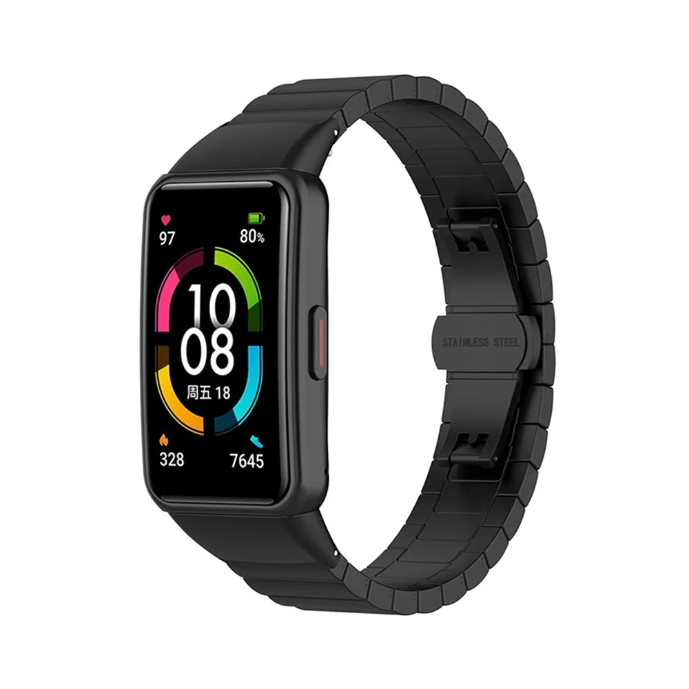 Stainless Steel Watch Band Replacement One Bead Wrist Strap for Huawei Band 6/Honor Band 6 - Black - 5
