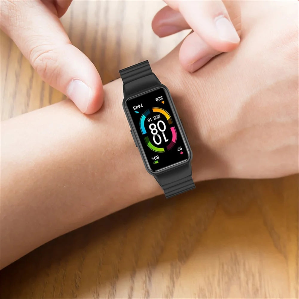 Stainless Steel Watch Band Replacement One Bead Wrist Strap for Huawei Band 6/Honor Band 6 - Black - 7