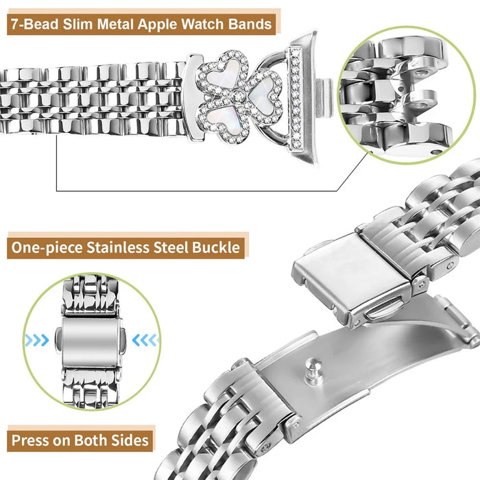Silver Heart Clover Metal Band for Xiaomi Smart Band 10 Pro / 9 Pro / 8 Pro / Redmi Watch 6 / 5 / 4 Watch Strap 7-Bead Shiny Design - 4