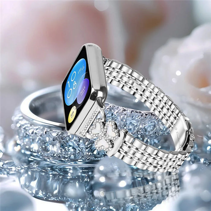 Silver Heart Clover Metal Band for Xiaomi Smart Band 10 Pro / 9 Pro / 8 Pro / Redmi Watch 6 / 5 / 4 Watch Strap 7-Bead Shiny Design - 5