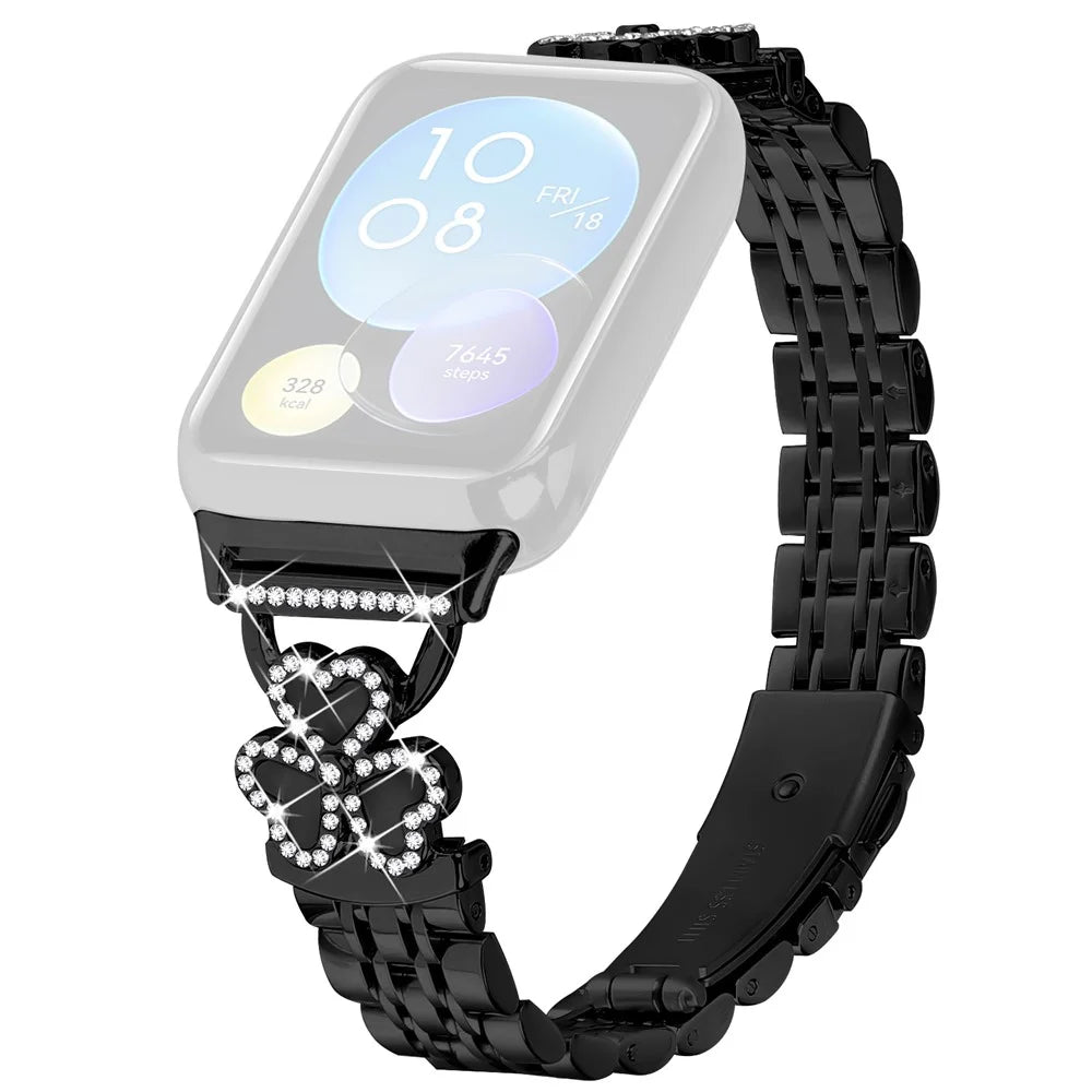 Electroplated Heart Clover Metal Band for Xiaomi Smart Band 10 Pro / 9 Pro / 8 Pro / Redmi Watch 6 / 5 / 4 Watch Strap 7-Bead Shiny Design - Black+Black Shell - 1