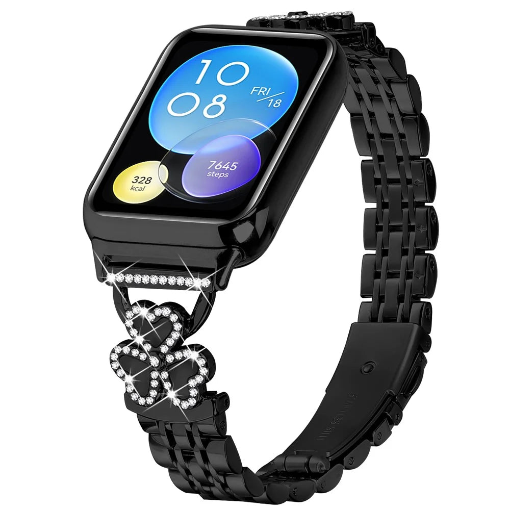 Electroplated Heart Clover Metal Band for Xiaomi Smart Band 10 Pro / 9 Pro / 8 Pro / Redmi Watch 6 / 5 / 4 Watch Strap 7-Bead Shiny Design - Black+Black Shell - 2