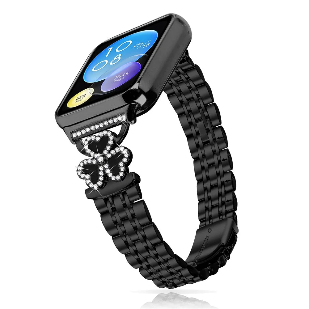 Electroplated Heart Clover Metal Band for Xiaomi Smart Band 10 Pro / 9 Pro / 8 Pro / Redmi Watch 6 / 5 / 4 Watch Strap 7-Bead Shiny Design - Black+Black Shell - 3