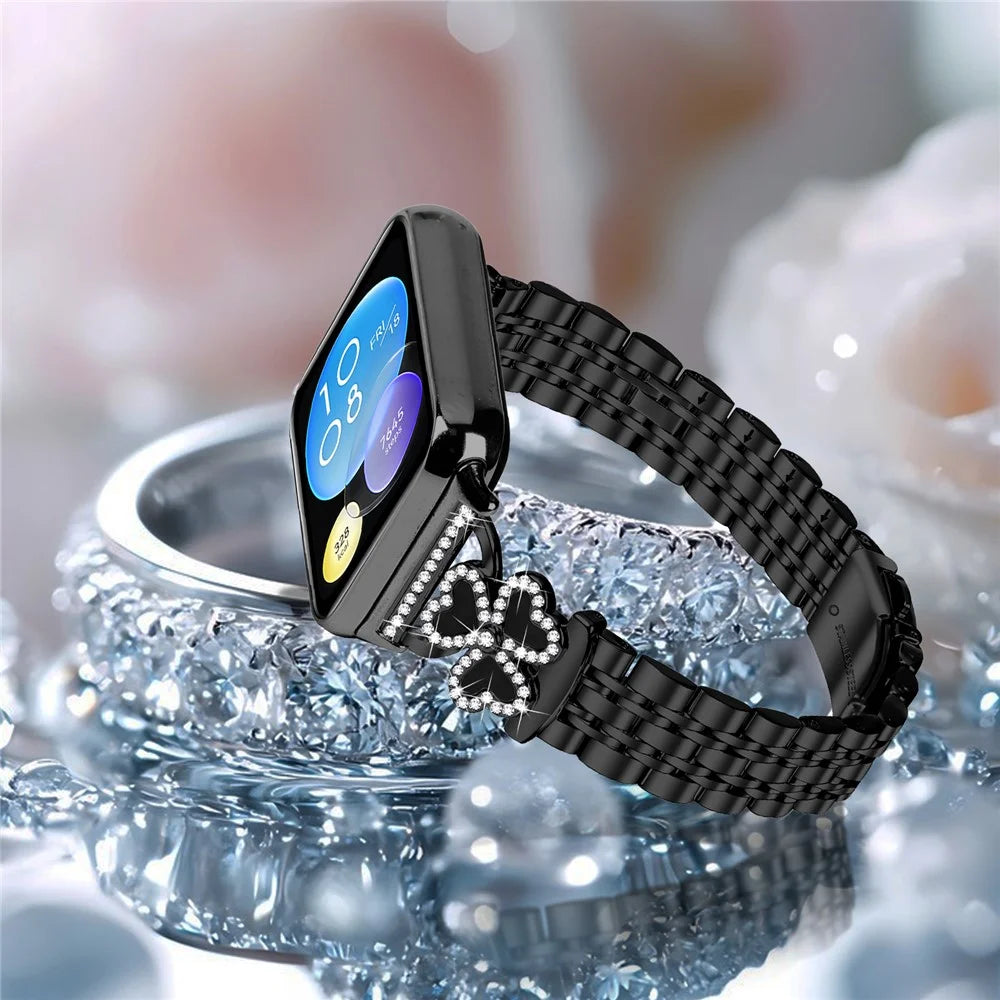 Electroplated Heart Clover Metal Band for Xiaomi Smart Band 10 Pro / 9 Pro / 8 Pro / Redmi Watch 6 / 5 / 4 Watch Strap 7-Bead Shiny Design - Black+Black Shell - 5