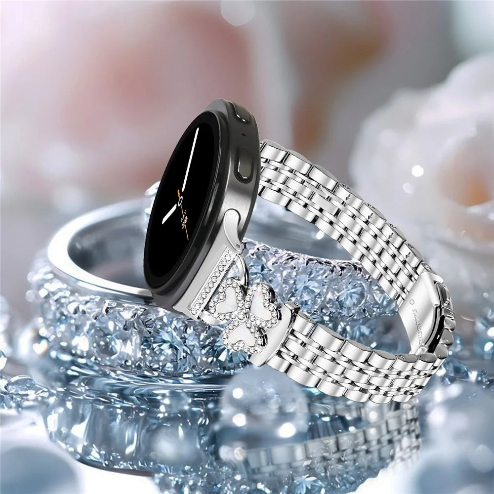 Silver Heart Clover Metal Band for Samsung Galaxy Watch8 44mm / 40mm / 8 Classic 46mm Watch Strap 7-Bead Shiny Design - 5