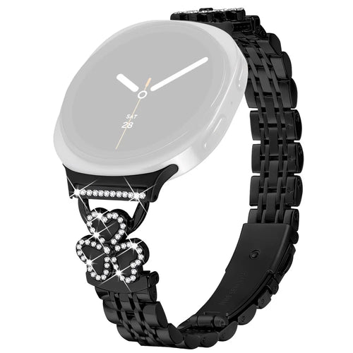 Electroplated Heart Clover Metal Band for Samsung Galaxy Watch8 44mm / 40mm / 8 Classic 46mm Watch Strap 7-Bead Shiny Design - Black+Black Shell - 1
