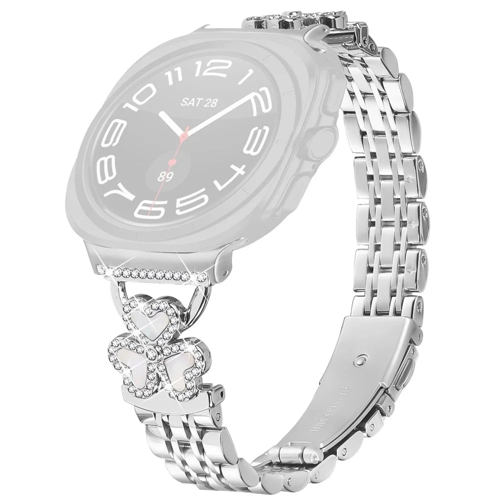 Silver Heart Clover Metal Band for Samsung Galaxy Watch Ultra2 47mm / Watch Ultra (2025) 47mm / Watch Ultra 47mm Watch Strap 7-Bead Shiny Design - 1