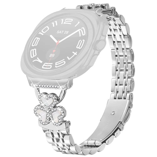 Silver Heart Clover Metal Band for Samsung Galaxy Watch Ultra2 47mm / Watch Ultra (2025) 47mm / Watch Ultra 47mm Watch Strap 7-Bead Shiny Design - 1