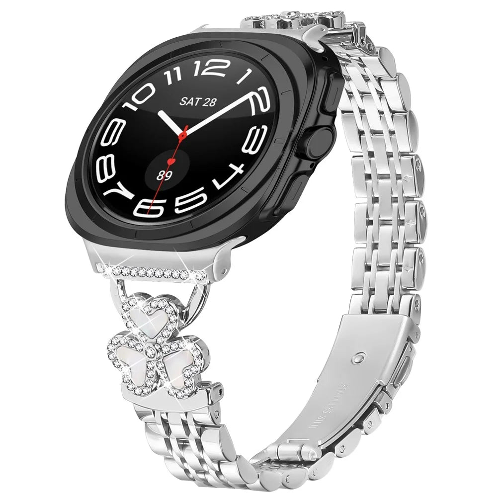 Silver Heart Clover Metal Band for Samsung Galaxy Watch Ultra2 47mm / Watch Ultra (2025) 47mm / Watch Ultra 47mm Watch Strap 7-Bead Shiny Design - 2