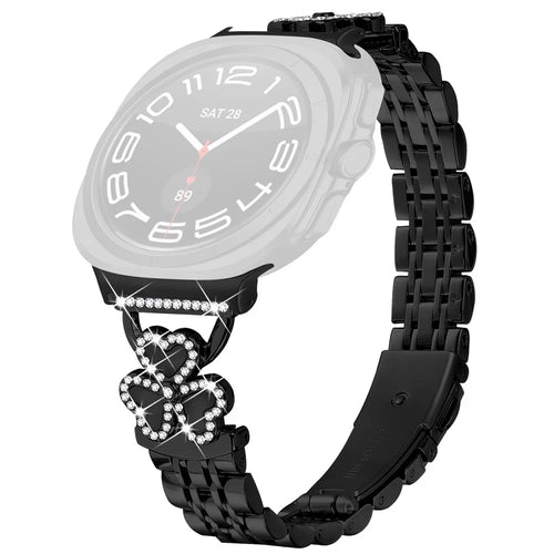 Electroplated Heart Clover Metal Band for Samsung Galaxy Watch Ultra2 47mm / Watch Ultra (2025) 47mm / Watch Ultra 47mm Watch Strap 7-Bead Shiny Design - Black+Black Shell - 1