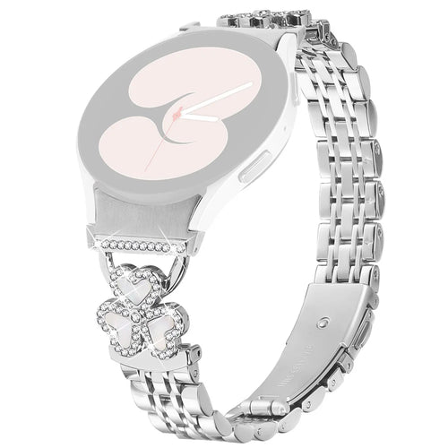 Silver Heart Clover Metal Band with Connector for Samsung Galaxy Watch7 / 6 / 5 / 4 44mm 40mm / FE 40mm / 5 Pro 45mm / 6 Classic 43mm 47mm / 4 Classic 46mm 42mm Watch Strap 7-Bead Shiny Design - 1