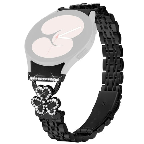 7-Bead Electroplated Band with Connector for Samsung Galaxy Watch7 / 6 / 5 / 4 44mm 40mm / FE 40mm / 5 Pro 45mm / 6 Classic 43mm 47mm / 4 Classic 46mm 42mm Watch Strap Heart Clover Metal Shiny Design - Black+Black Shell - 1