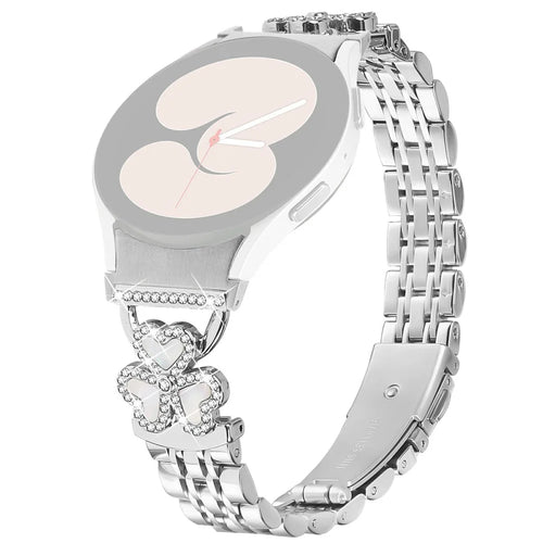 7-Bead Heart Clover Silver Band with Quick Release Connector for Samsung Galaxy Watch7 / 6 / 5 / 4 44mm 40mm / FE 40mm / 5 Pro 45mm / 6 Classic 43mm 47mm / 4 Classic 46mm 42mm Metal Watch Strap Shiny Design - 1