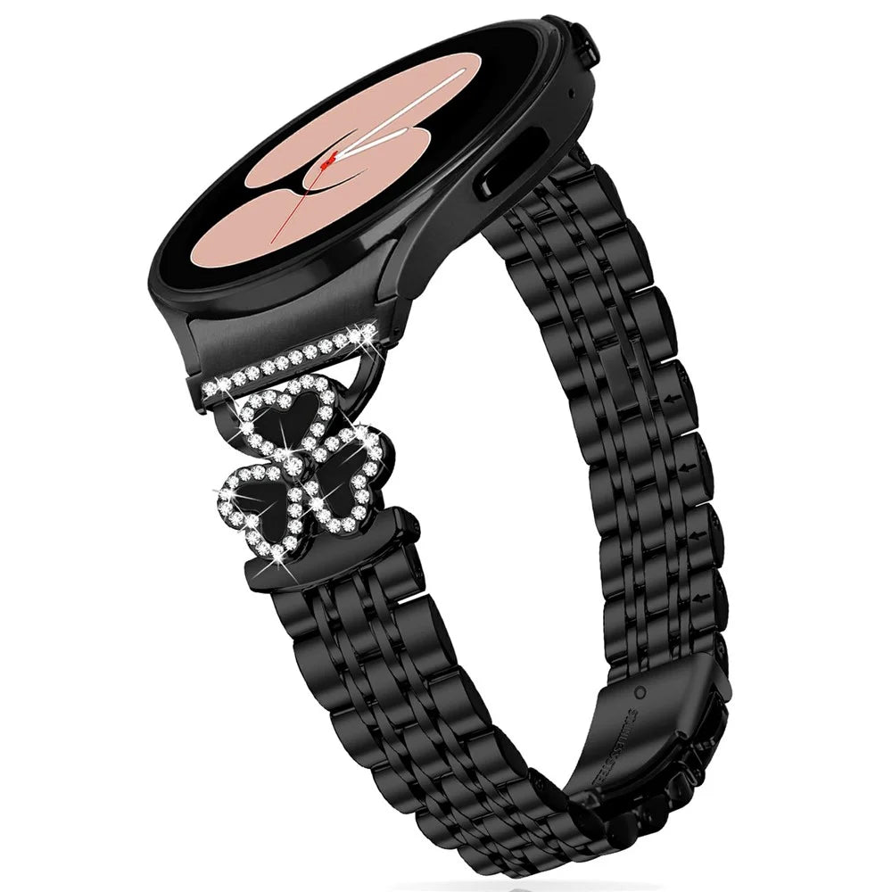 7-Bead Electroplated Band with Quick Release Connector for Samsung Galaxy Watch7 / 6 / 5 / 4 44mm 40mm / FE 40mm / 5 Pro 45mm / 6 Classic 43mm 47mm / 4 Classic 46mm 42mm Metal Strap Heart Clover - Black+Black Shell - 3