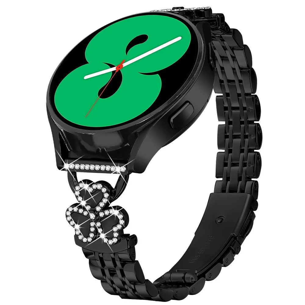 Electroplated Heart Clover Metal Band for Samsung Galaxy Watch7 / 6 / 5 / 4 44mm 40mm / FE 40mm / 5 Pro 45mm / 6 Classic 43mm 47mm / 4 Classic 46mm 42mm Watch Strap 7-Bead Shiny Design - Black+Black Shell - 2