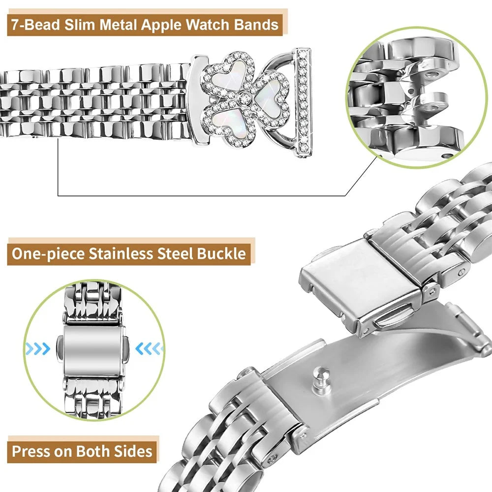 Silver Heart Clover Metal Band for Huami Amazfit Active / GTR Mini / Bip 3 / 3 Pro / GTS 4 Mini Watch Strap 7-Bead Shiny Design - 4