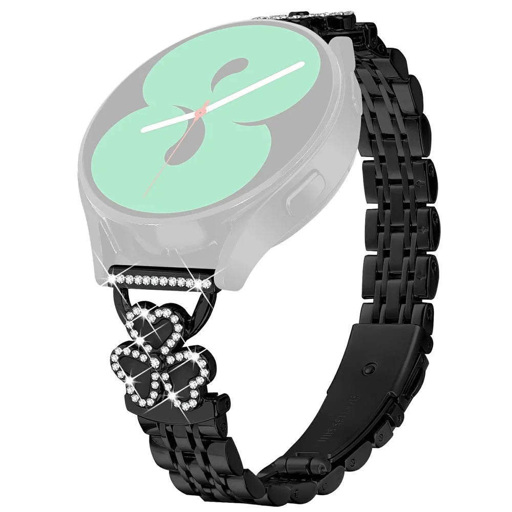 Electroplated Heart Clover Metal Band for Coros Apex 2 / Pace 2 / TicWatch GTH / E3 Watch Strap 7-Bead Shiny Design - Black+Black Shell - 1