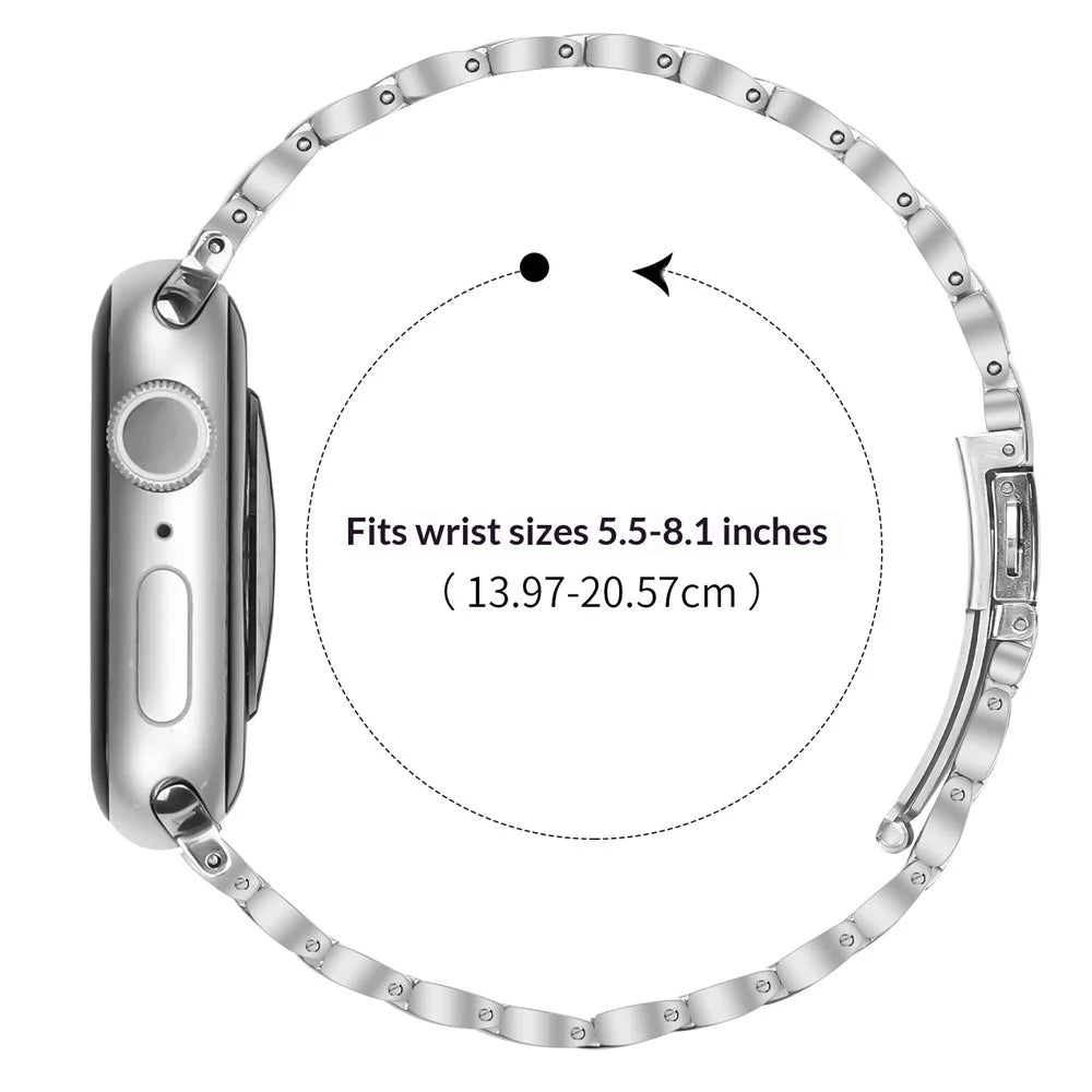 Silver Stainless Steel Band for Apple Watch Series 11 10 42mm  /  9 8 7 41mm  /  SE3 SE2 SE 6 5 4 40mm  /  3 2 1 38mm Faux Three-Bead Watch Strap - 6