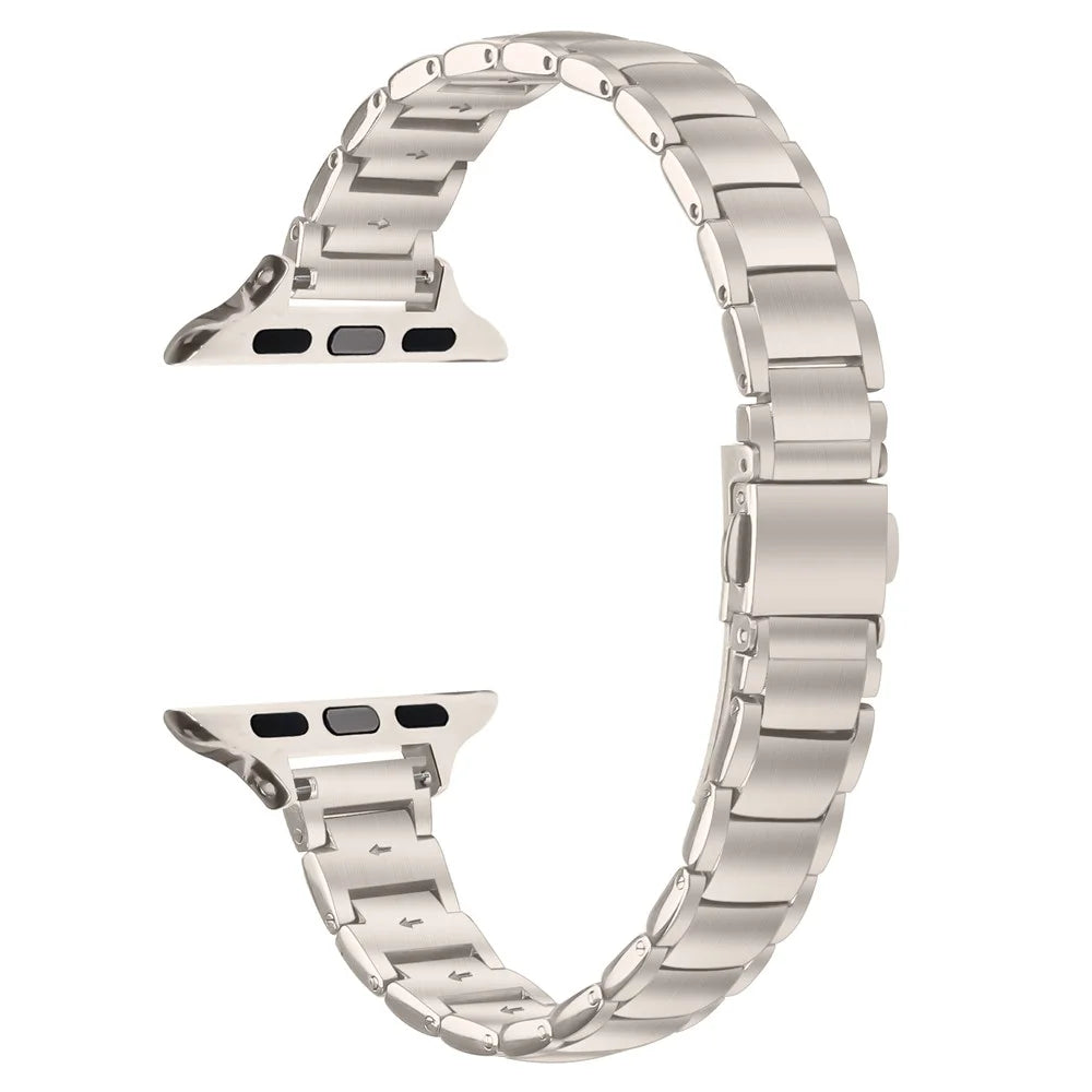Electroplated Stainless Steel Band for Apple Watch Series 11 10 42mm  /  9 8 7 41mm  /  SE3 SE2 SE 6 5 4 40mm  /  3 2 1 38mm Faux Three-Bead Watch Strap - Starlight - 1