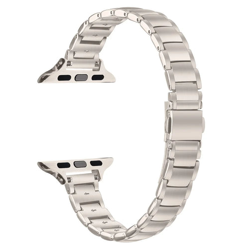 Electroplated Stainless Steel Band for Apple Watch Series 11 10 42mm  /  9 8 7 41mm  /  SE3 SE2 SE 6 5 4 40mm  /  3 2 1 38mm Faux Three-Bead Watch Strap - Starlight - 1