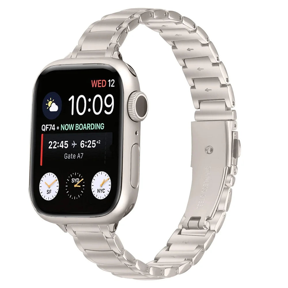 Electroplated Stainless Steel Band for Apple Watch Series 11 10 42mm  /  9 8 7 41mm  /  SE3 SE2 SE 6 5 4 40mm  /  3 2 1 38mm Faux Three-Bead Watch Strap - Starlight - 2