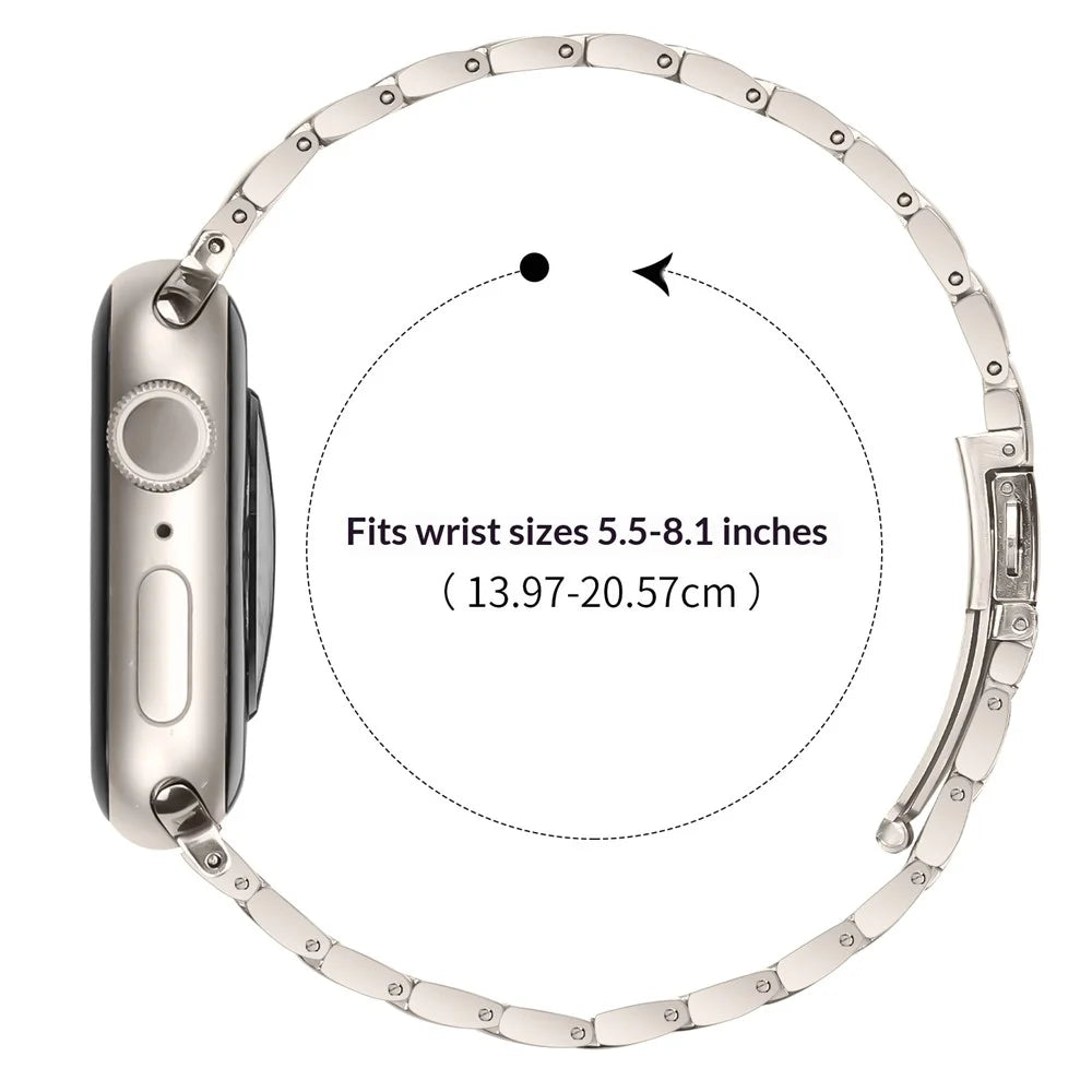 Electroplated Stainless Steel Band for Apple Watch Series 11 10 42mm  /  9 8 7 41mm  /  SE3 SE2 SE 6 5 4 40mm  /  3 2 1 38mm Faux Three-Bead Watch Strap - Starlight - 6