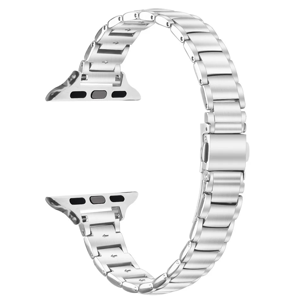Silver Stainless Steel Band for Apple Watch Ultra 3 2 1 49mm  /  Series 11 10 46mm  /  9 8 7 45mm  /  SE3 SE2 SE 6 5 4 44mm  /  3 2 1 42mm Faux Three-Bead Watch Strap - 1