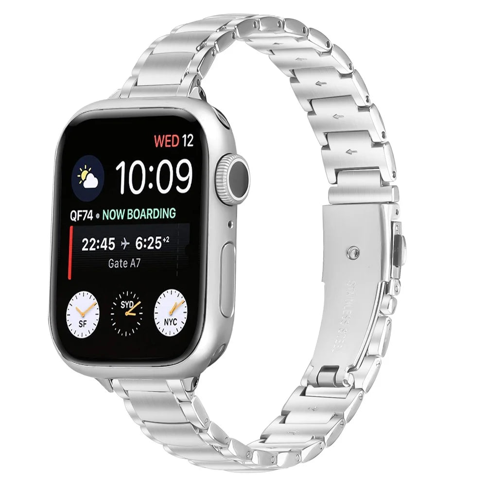 Silver Stainless Steel Band for Apple Watch Ultra 3 2 1 49mm  /  Series 11 10 46mm  /  9 8 7 45mm  /  SE3 SE2 SE 6 5 4 44mm  /  3 2 1 42mm Faux Three-Bead Watch Strap - 2
