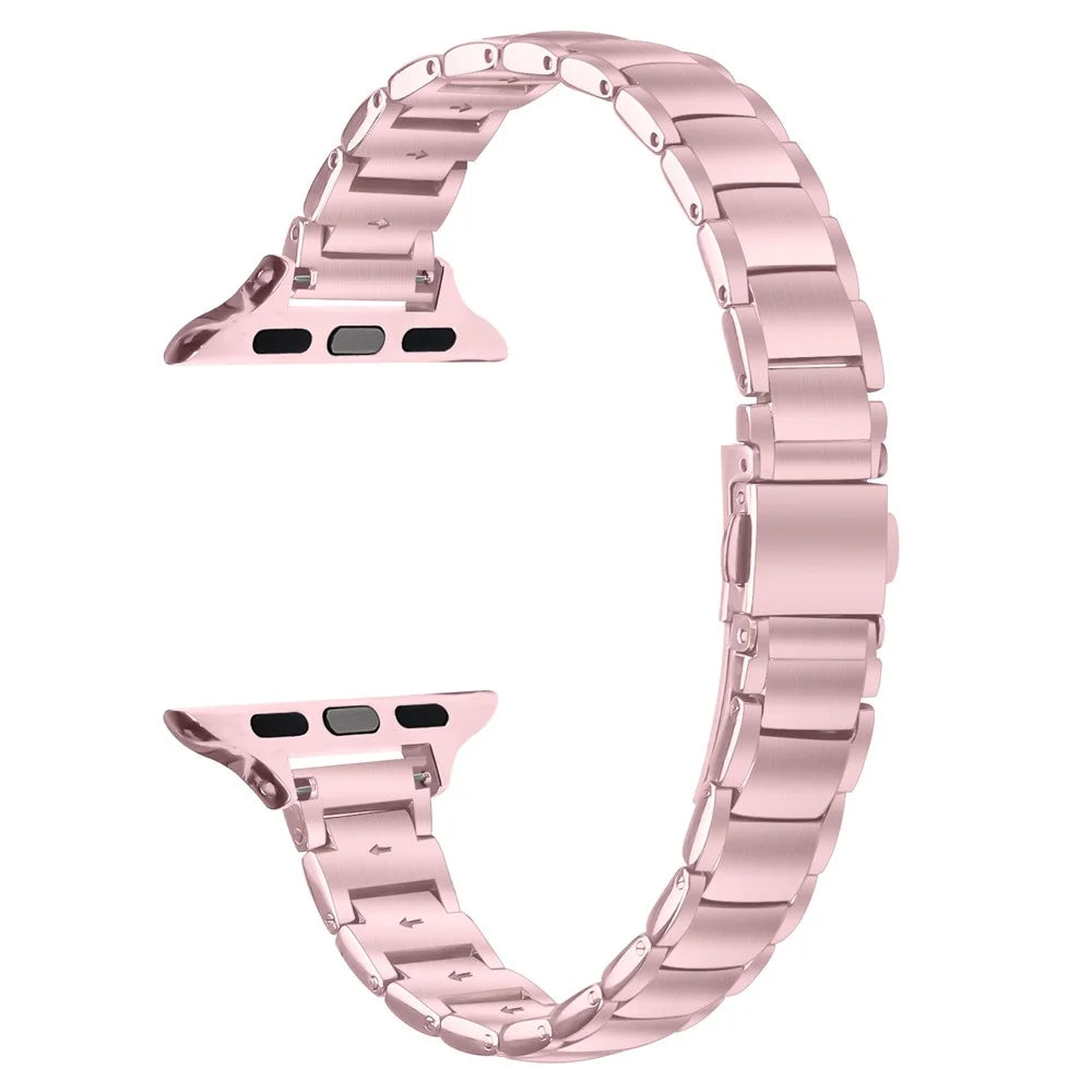 Electroplated Stainless Steel Band for Apple Watch Ultra 3 2 1 49mm  /  Series 11 10 46mm  /  9 8 7 45mm  /  SE3 SE2 SE 6 5 4 44mm  /  3 2 1 42mm Faux Three-Bead Watch Strap - Rose Pink - 1