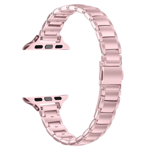 Electroplated Stainless Steel Band for Apple Watch Ultra 3 2 1 49mm  /  Series 11 10 46mm  /  9 8 7 45mm  /  SE3 SE2 SE 6 5 4 44mm  /  3 2 1 42mm Faux Three-Bead Watch Strap - Rose Pink - 1