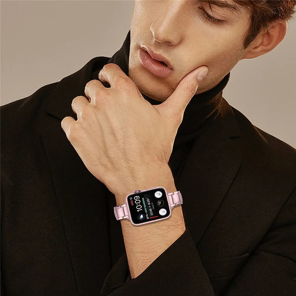 Electroplated Stainless Steel Band for Apple Watch Ultra 3 2 1 49mm  /  Series 11 10 46mm  /  9 8 7 45mm  /  SE3 SE2 SE 6 5 4 44mm  /  3 2 1 42mm Faux Three-Bead Watch Strap - Rose Pink - 5