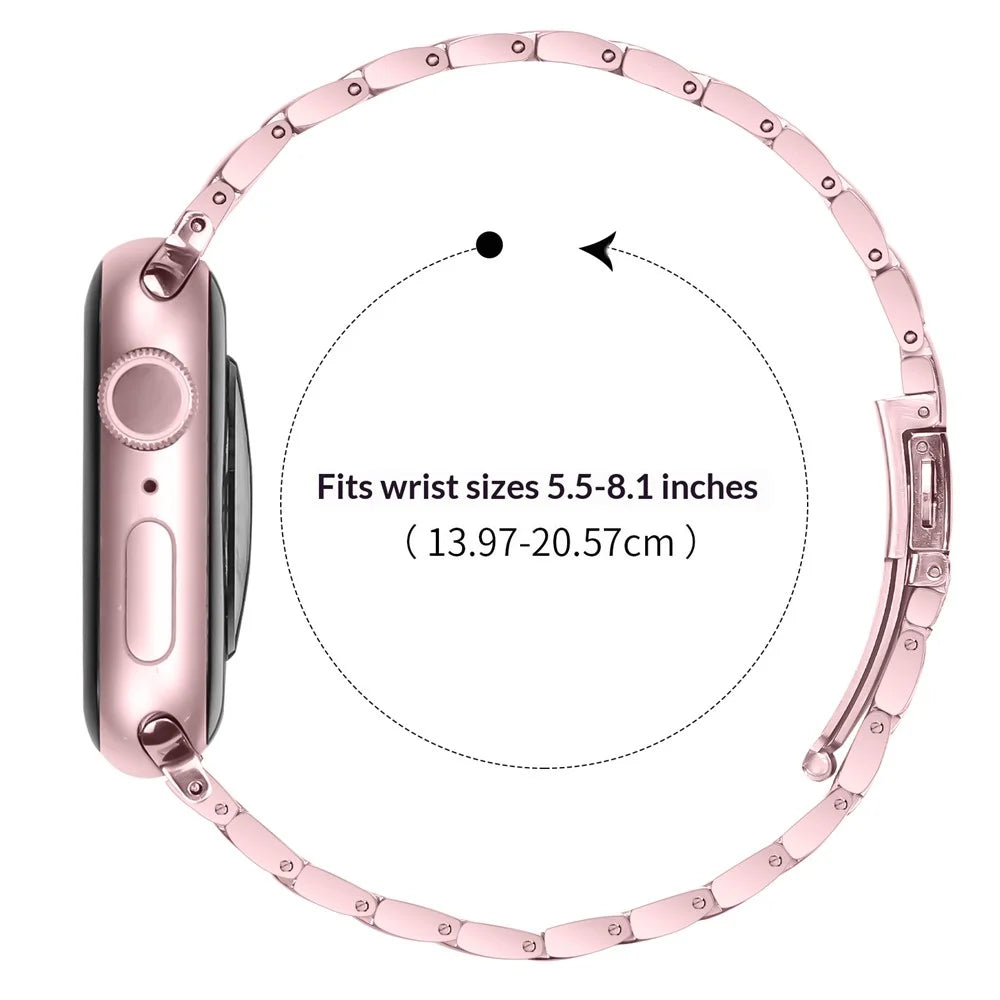 Electroplated Stainless Steel Band for Apple Watch Ultra 3 2 1 49mm  /  Series 11 10 46mm  /  9 8 7 45mm  /  SE3 SE2 SE 6 5 4 44mm  /  3 2 1 42mm Faux Three-Bead Watch Strap - Rose Pink - 6