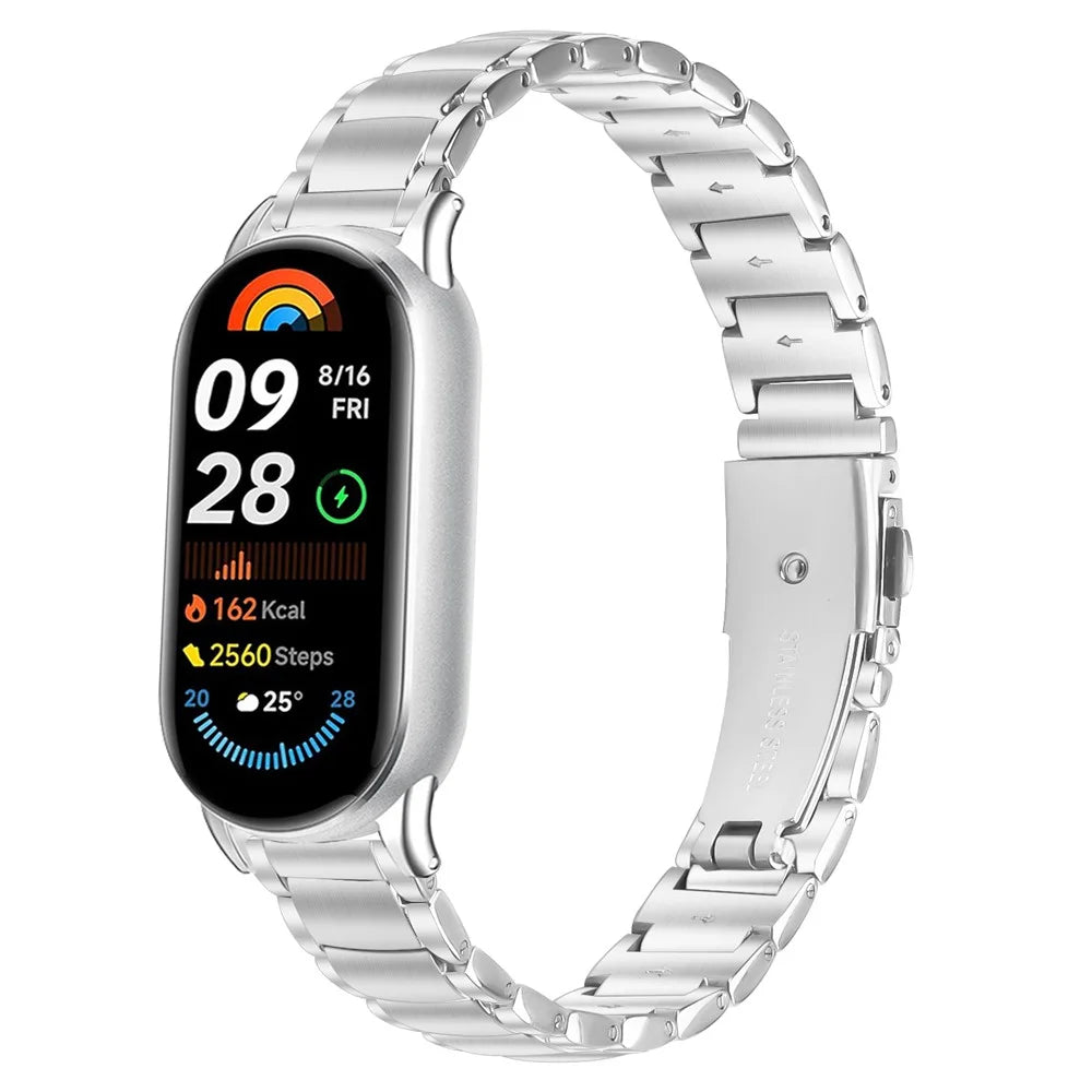 Silver Stainless Steel Band for Xiaomi Smart Band 10 / 9 / 8 Faux Three-Bead Watch Strap - 2