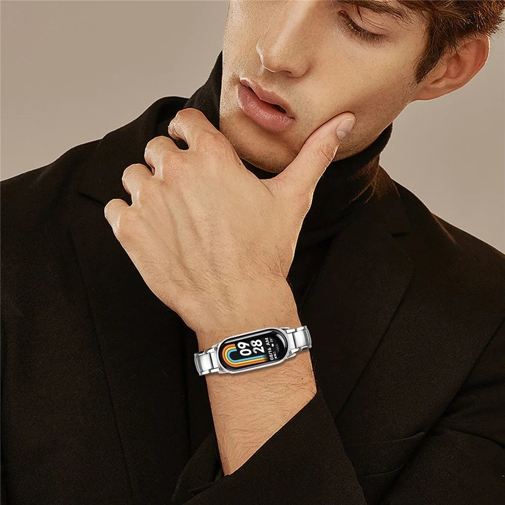 Silver Stainless Steel Band for Xiaomi Smart Band 10 / 9 / 8 Faux Three-Bead Watch Strap - 5