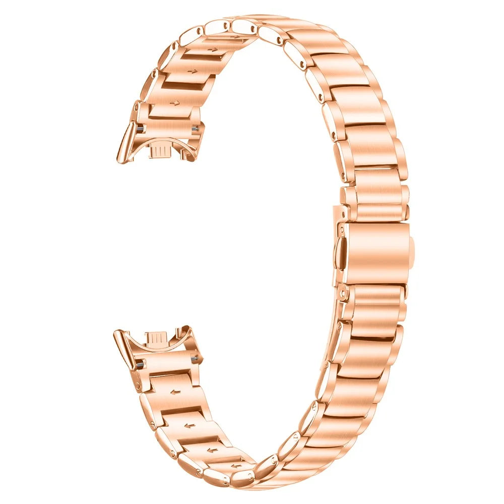 Electroplated Stainless Steel Band for Xiaomi Smart Band 10 / 9 / 8 Faux Three-Bead Watch Strap - Rose Gold - 1