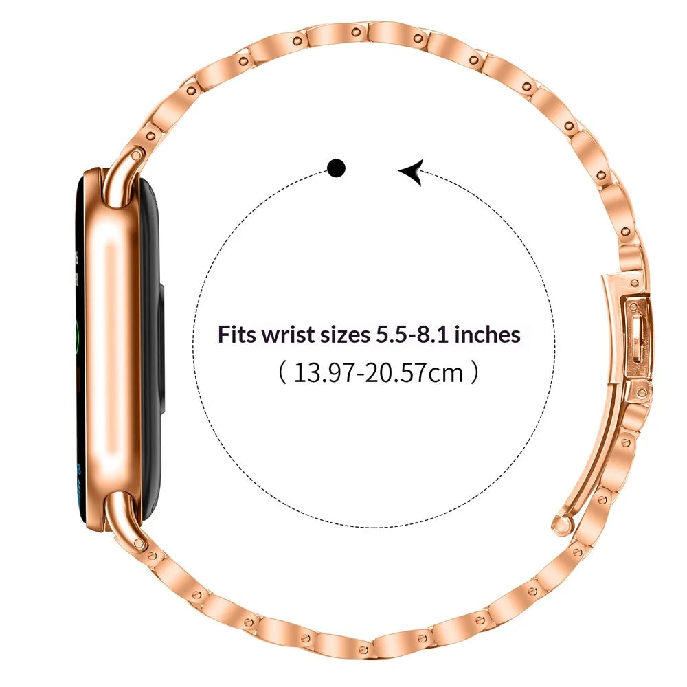 Electroplated Stainless Steel Band for Xiaomi Smart Band 10 / 9 / 8 Faux Three-Bead Watch Strap - Rose Gold - 6