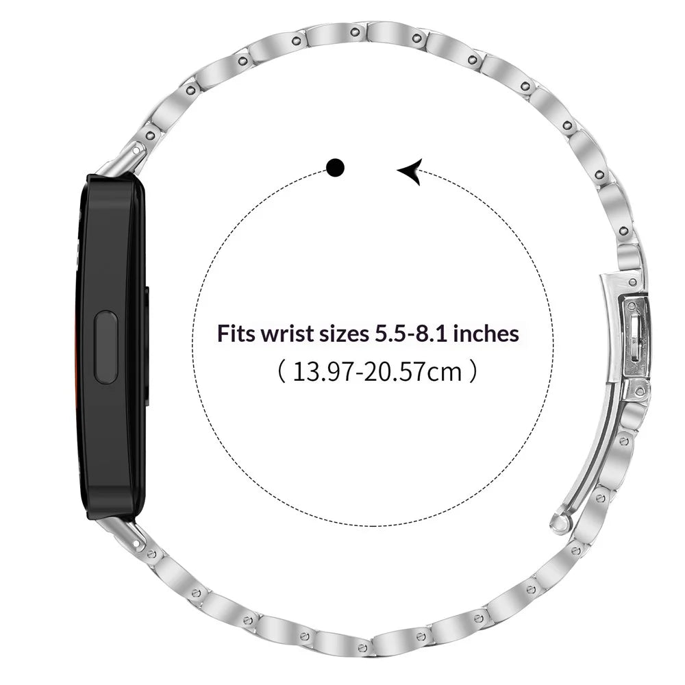Silver Stainless Steel Band for Huawei Band 10 / 9 / 8 Faux Three-Bead Watch Strap Replacement - 6