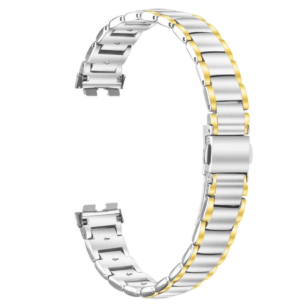 Electroplated Stainless Steel Band for Huawei Band 10 / 9 / 8 Faux Three-Bead Watch Strap Replacement - Gold Splicing - 1