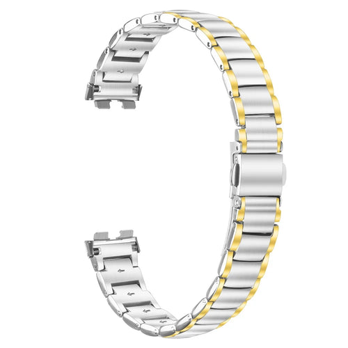 Electroplated Stainless Steel Band for Huawei Band 10 / 9 / 8 Faux Three-Bead Watch Strap Replacement - Gold Splicing - 1