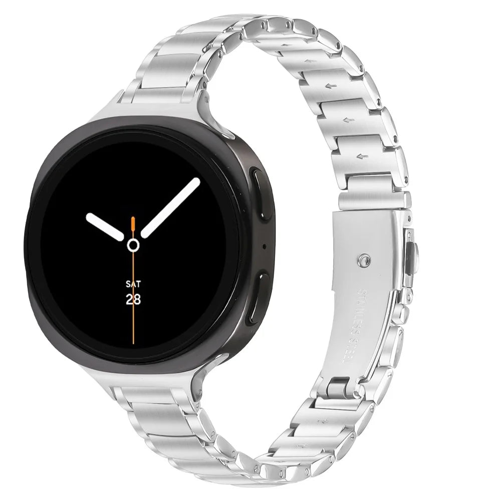 Silver Stainless Steel Band for Samsung Galaxy Watch8 44mm / 40mm / Watch8 Classic 46mm Faux Three-Bead Watch Strap - 2