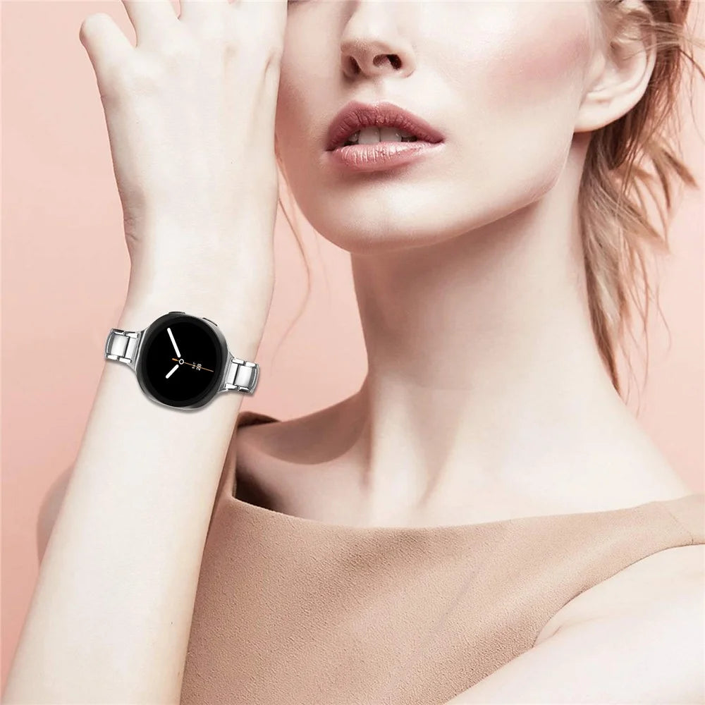 Silver Stainless Steel Band for Samsung Galaxy Watch8 44mm / 40mm / Watch8 Classic 46mm Faux Three-Bead Watch Strap - 4