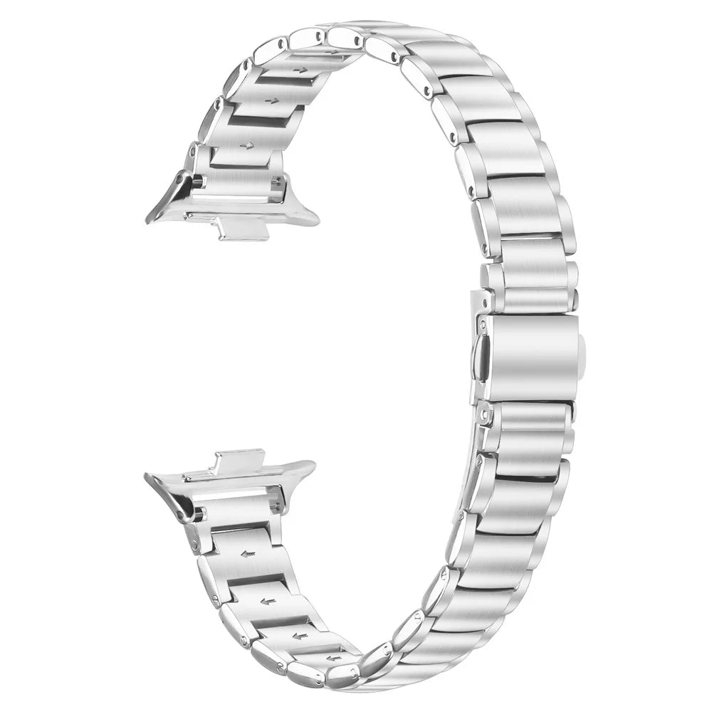 For Xiaomi Smart Band 10 Pro / 9 Pro / 8 Pro / Redmi Watch 6 / 5 / 4 Silver Stainless Steel Band Faux Three-Bead Watch Strap - 1