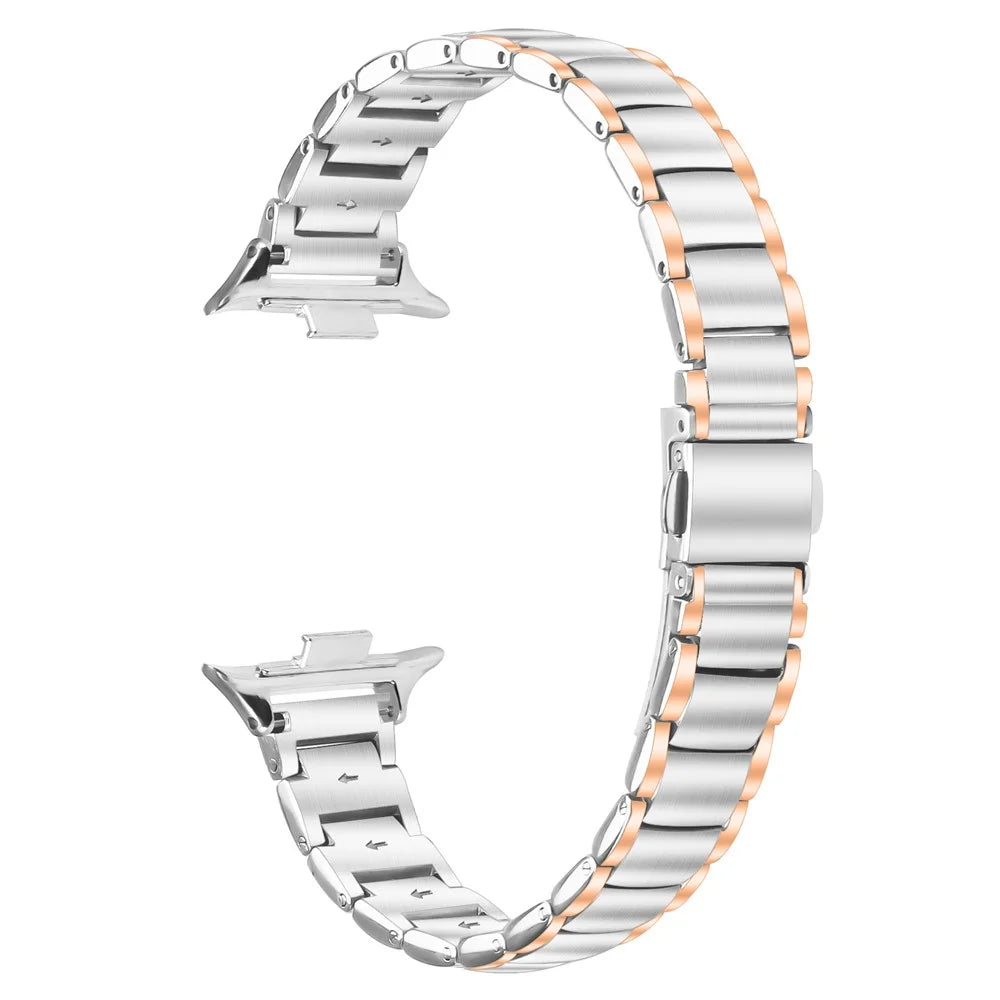 For Xiaomi Smart Band 10 Pro / 9 Pro / 8 Pro / Redmi Watch 6 / 5 / 4 Electroplated Stainless Steel Band Faux Three-Bead Watch Strap - Rose Gold Splicing - 1