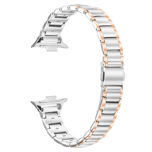 For Xiaomi Smart Band 10 Pro / 9 Pro / 8 Pro / Redmi Watch 6 / 5 / 4 Electroplated Stainless Steel Band Faux Three-Bead Watch Strap - Rose Gold Splicing - 1